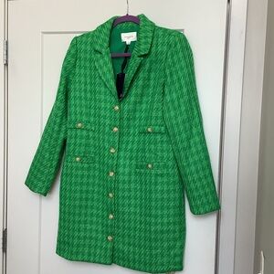 Tuckernuck Vibrant Green Tweed Long Blazer with Gold Buttons